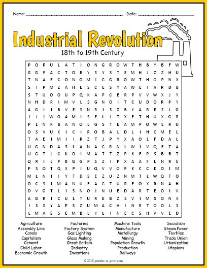 Exploring the Industrial Revolution: 18th to 19th Century Word Search